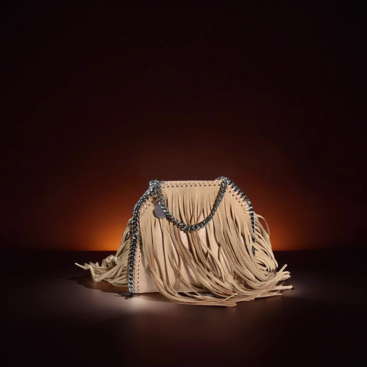 Shaggy Deer Fringe Tiny Falabella Fold Over Tote Gold