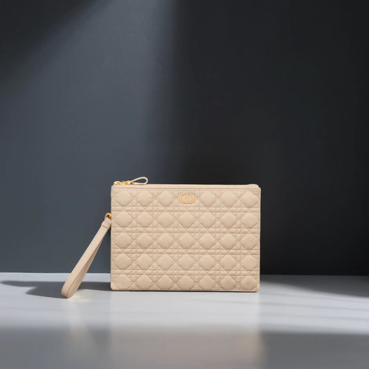 Supple Calfskin Cannage Large Caro Daily Pouch Beige