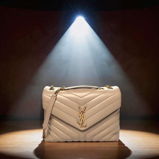 Calfskin Y Quilted Monogram Medium Loulou Chain Satchel Dark Beige