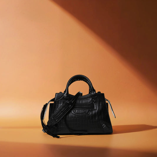 Semi Shiny Calfskin Crocodile Embossed Neo Classic Black Hardware S City Black