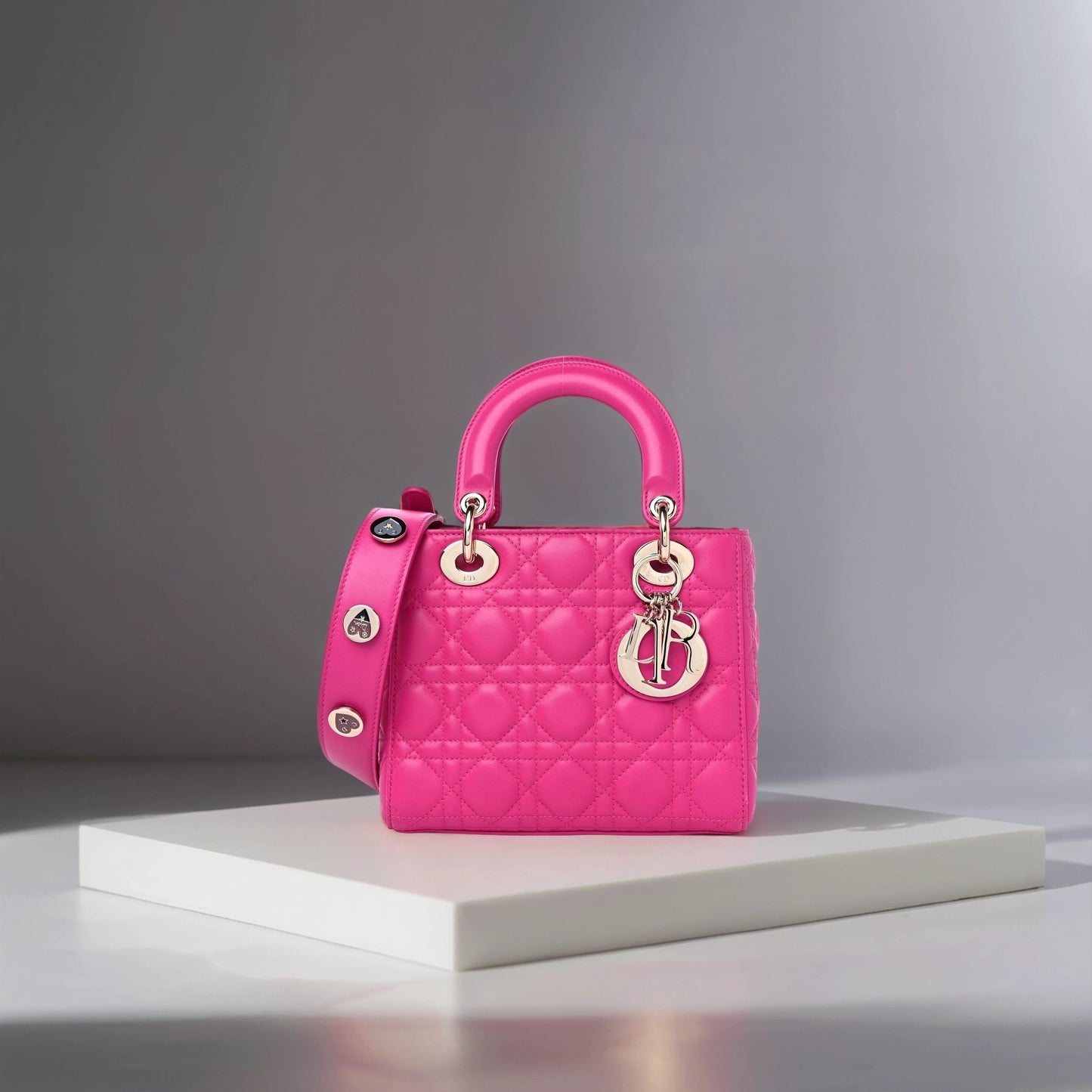 Lambskin Cannage Small Lucky Badges My Lady Dior Magenta
