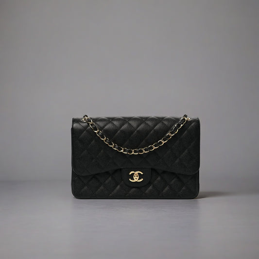 Caviar Quilted Jumbo Double Flap Black