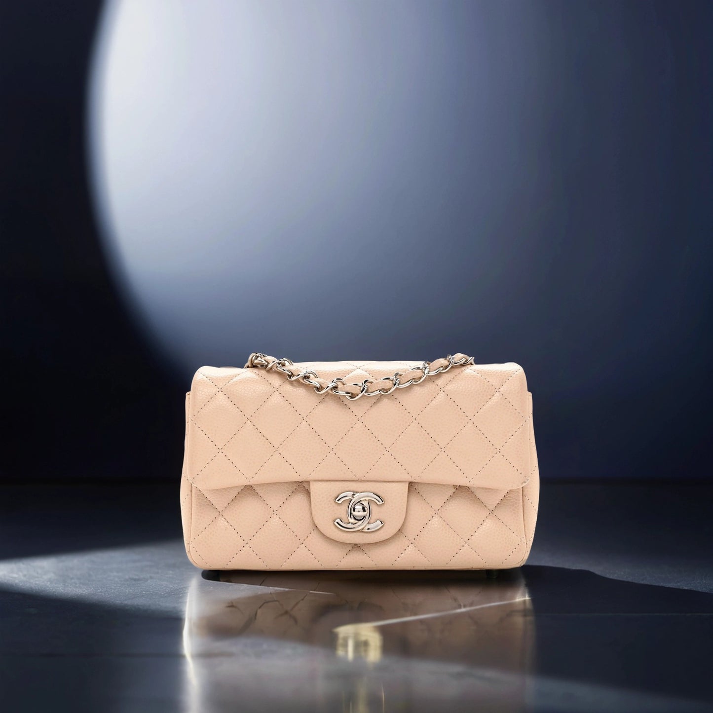 Caviar Quilted Mini Rectangular Flap Light Beige