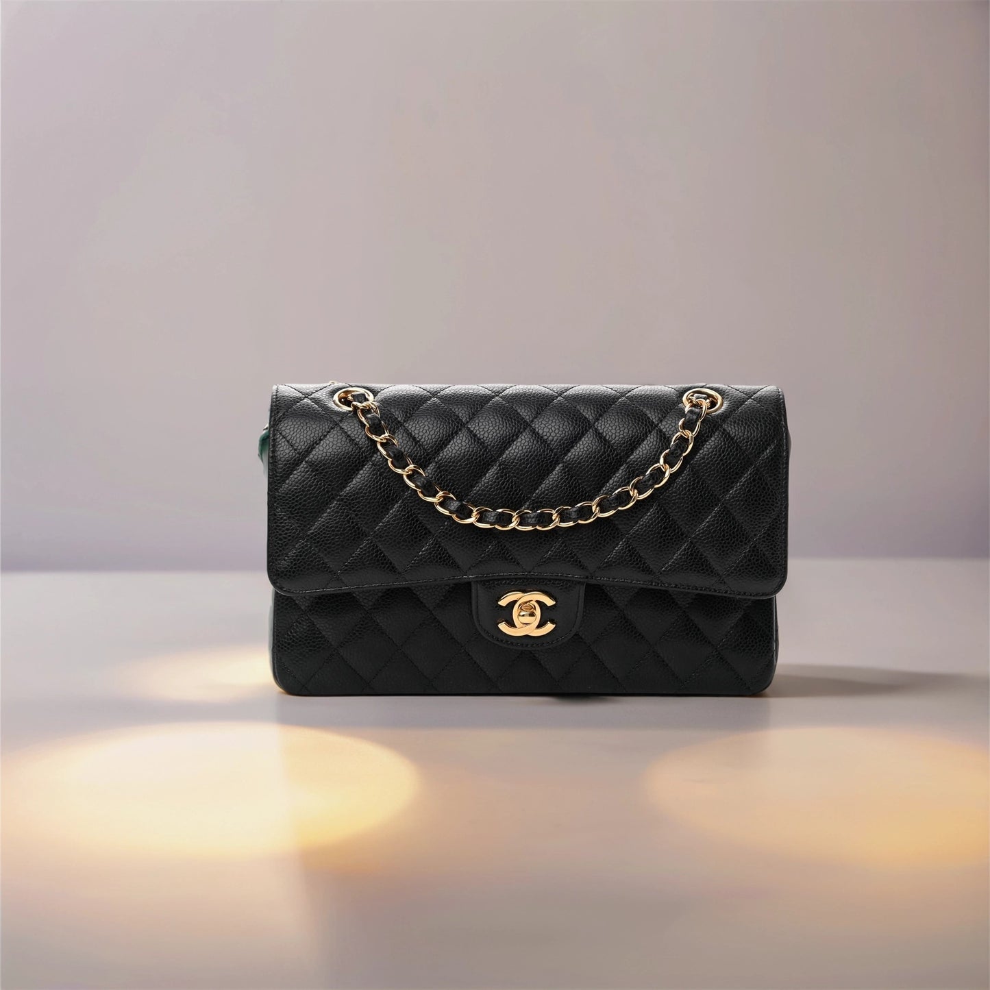 Caviar Quilted Medium Double Flap Black