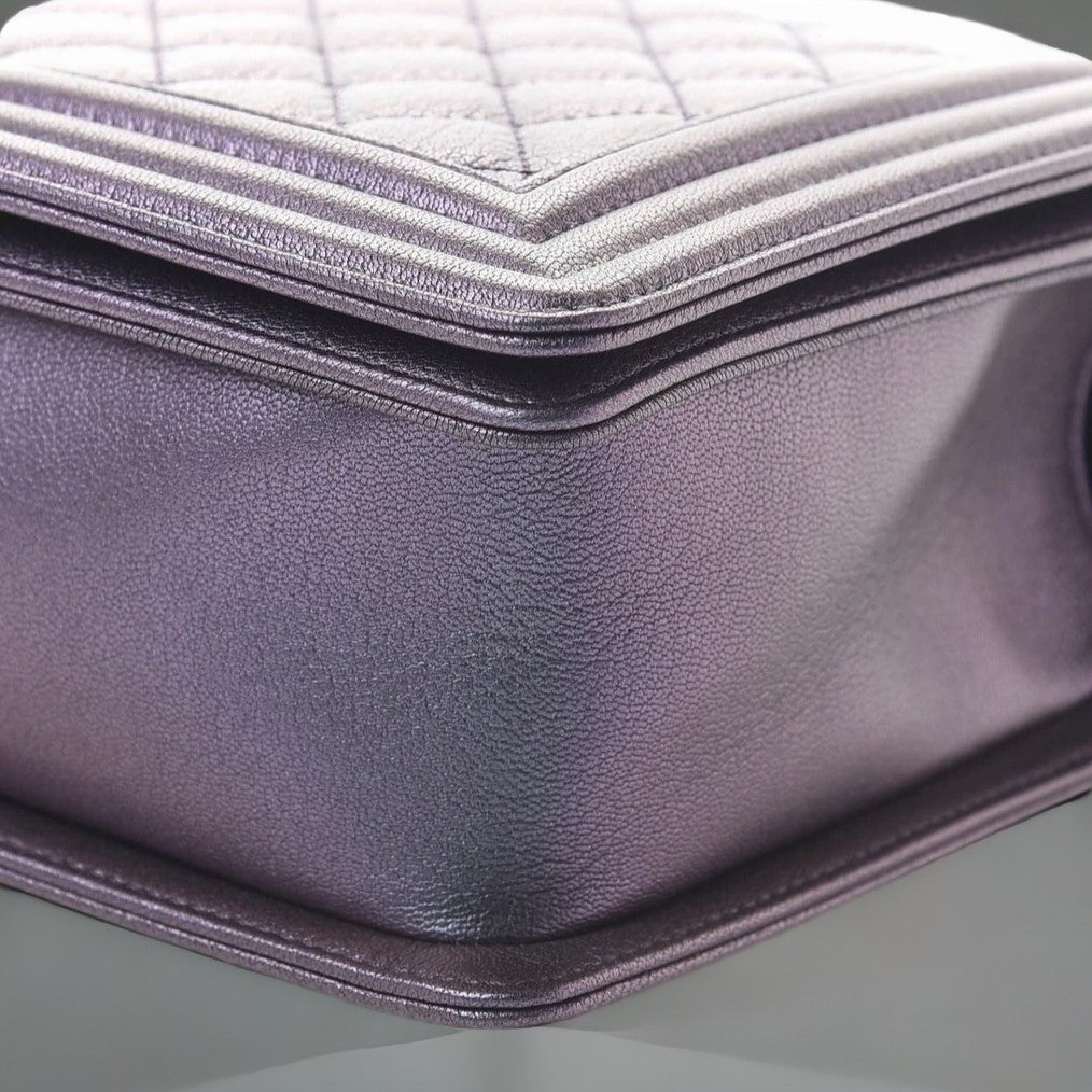 Iridescent Goatskin Quilted New Medium Boy Flap Purple