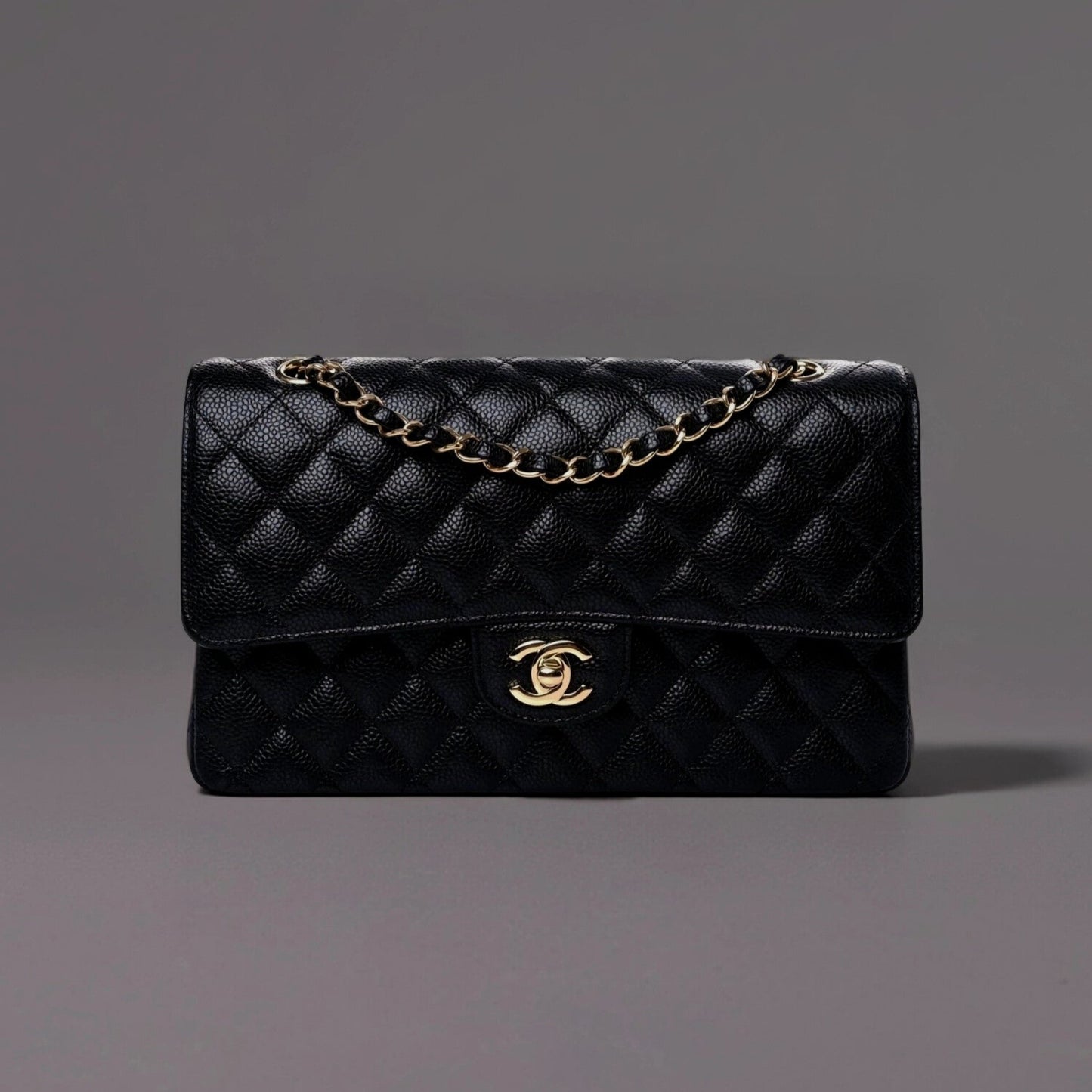 Caviar Quilted Medium Double Flap Black