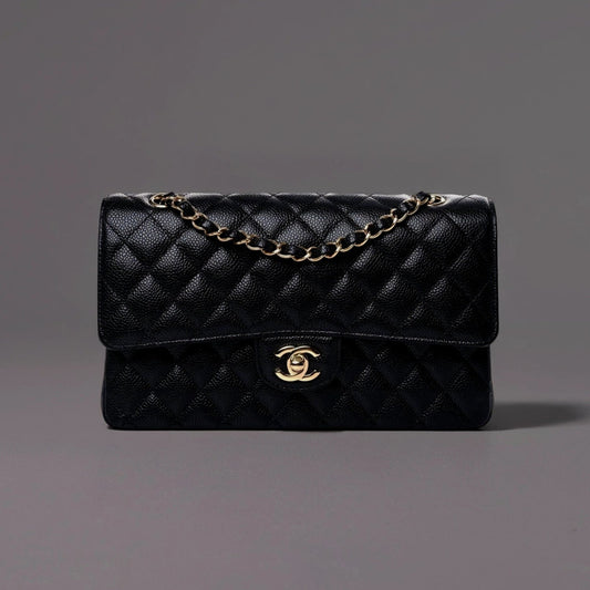 Caviar Quilted Medium Double Flap Black