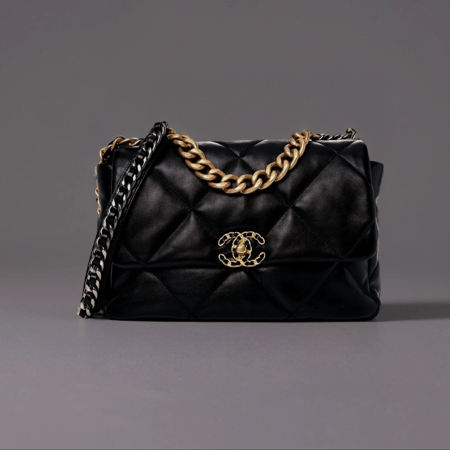 Lambskin Quilted Large Chanel 19 Flap Black