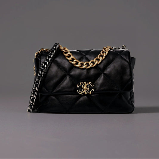 Lambskin Quilted Large Chanel 19 Flap Black