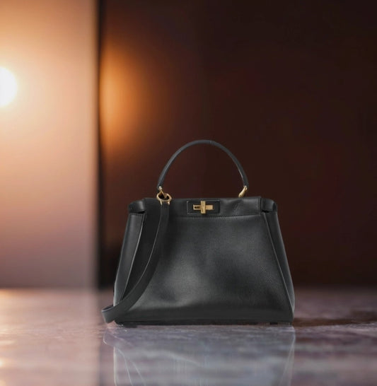 Vitello Seta Shiny Nappa Medium Peekaboo Iconic Satchel Black