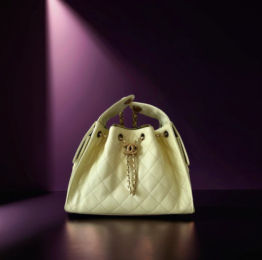 Caviar Quilted Small Chanel 25 Handbag Light Yellow