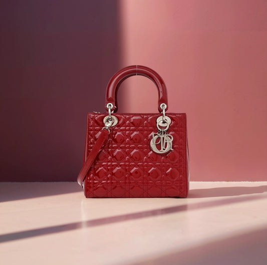 Patent Cannage Medium Lady Dior Red