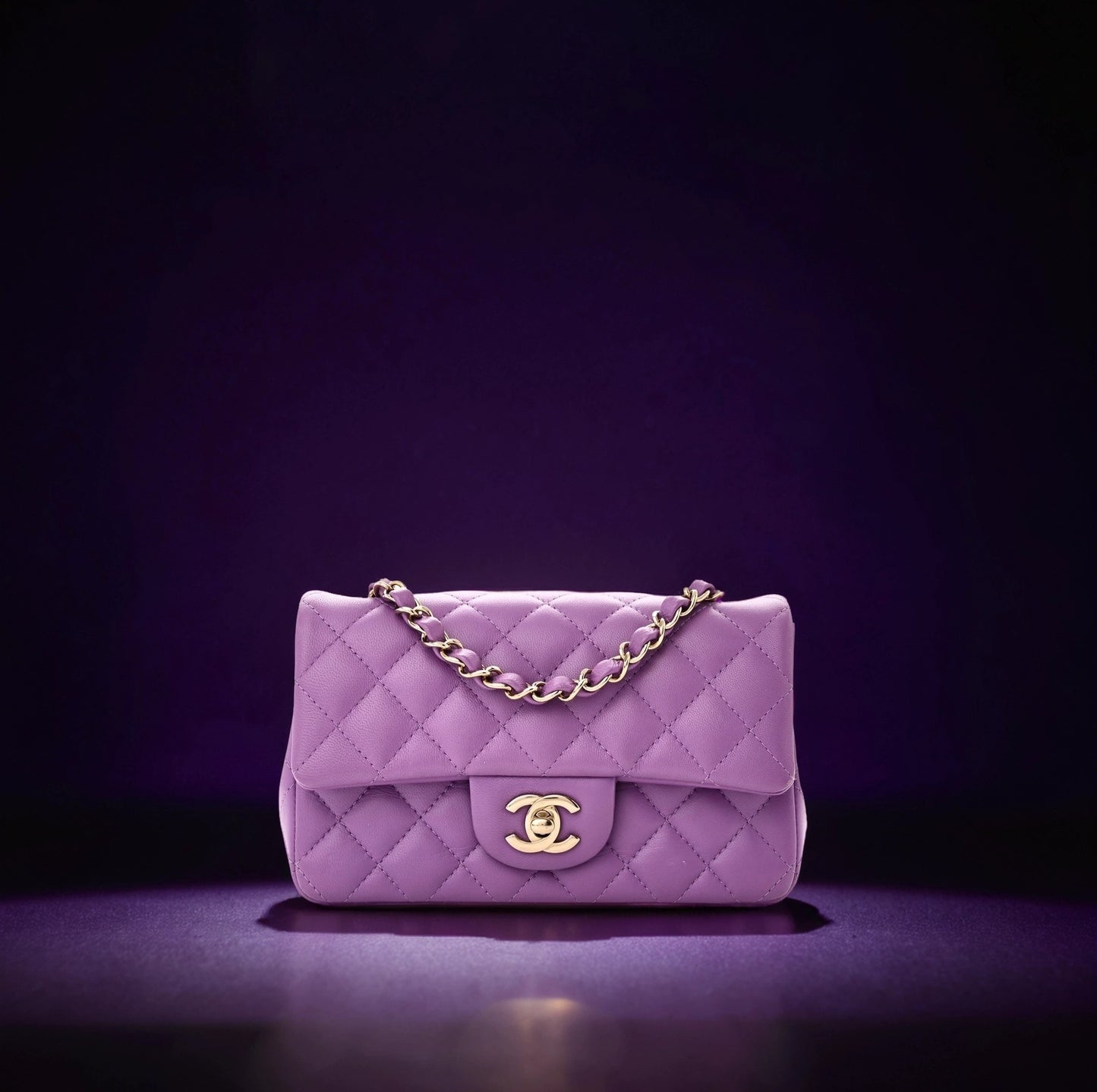 Lambskin Quilted Mini Rectangular Flap Purple