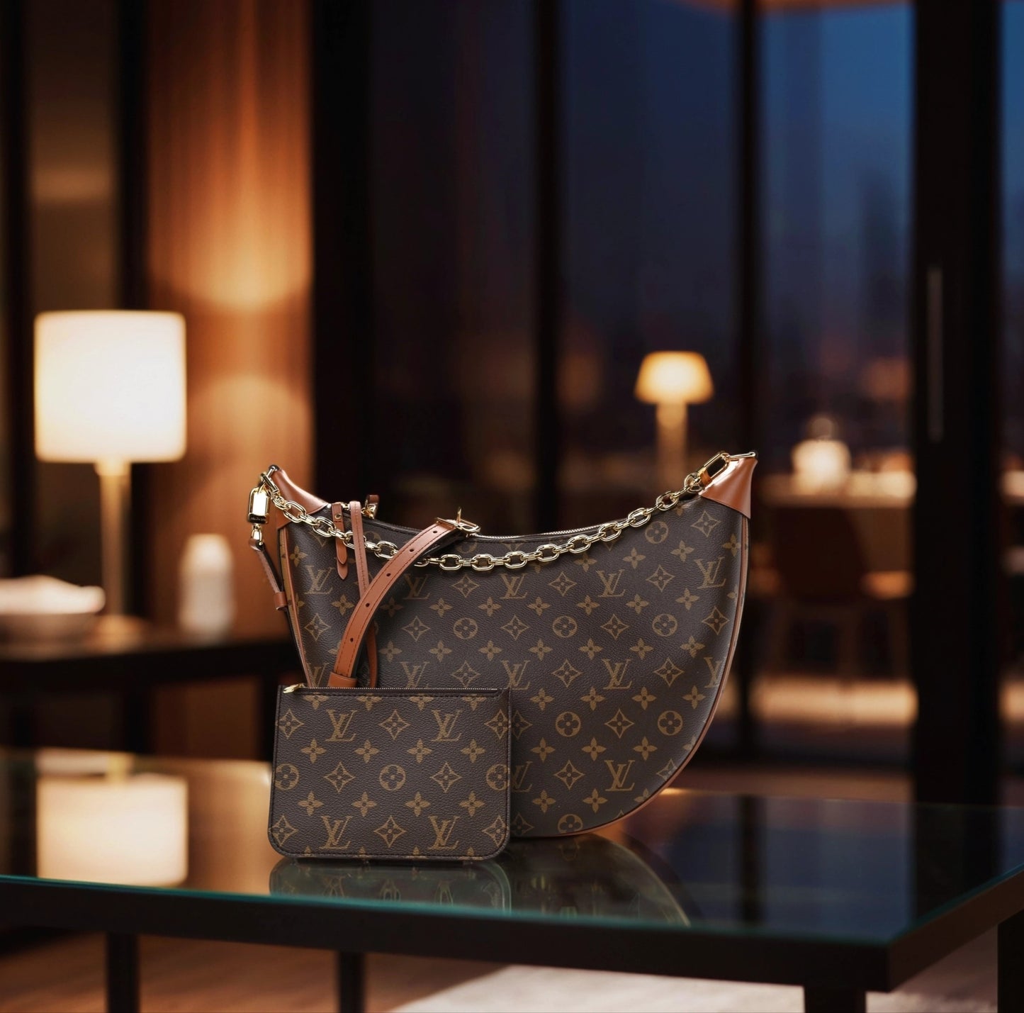 Reverse Monogram Loop Hobo