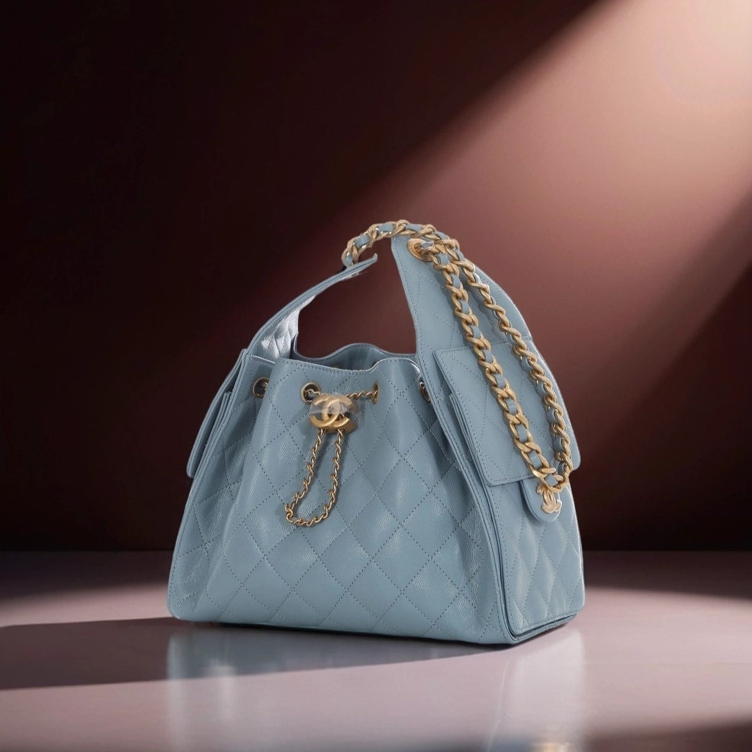 Caviar Quilted Small Chanel 25 Handbag Blue