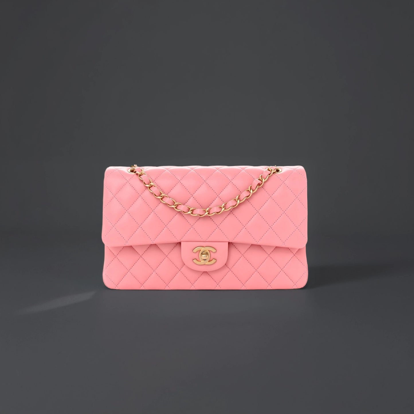 Lambskin Quilted Small Double Flap Rose Pink