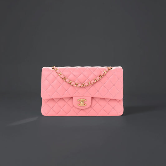 Lambskin Quilted Small Double Flap Rose Pink