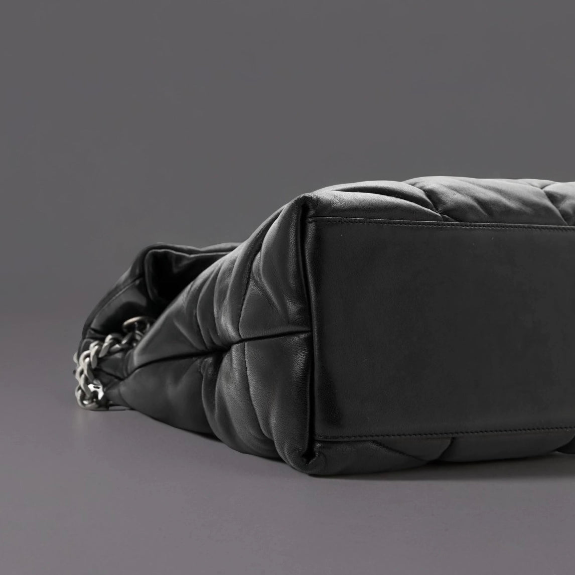 Lambskin Quilted Medium Loulou Puffer Monogram Chain Satchel Black