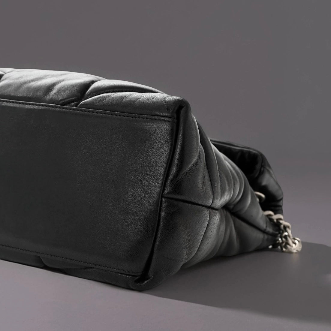 Lambskin Quilted Medium Loulou Puffer Monogram Chain Satchel Black