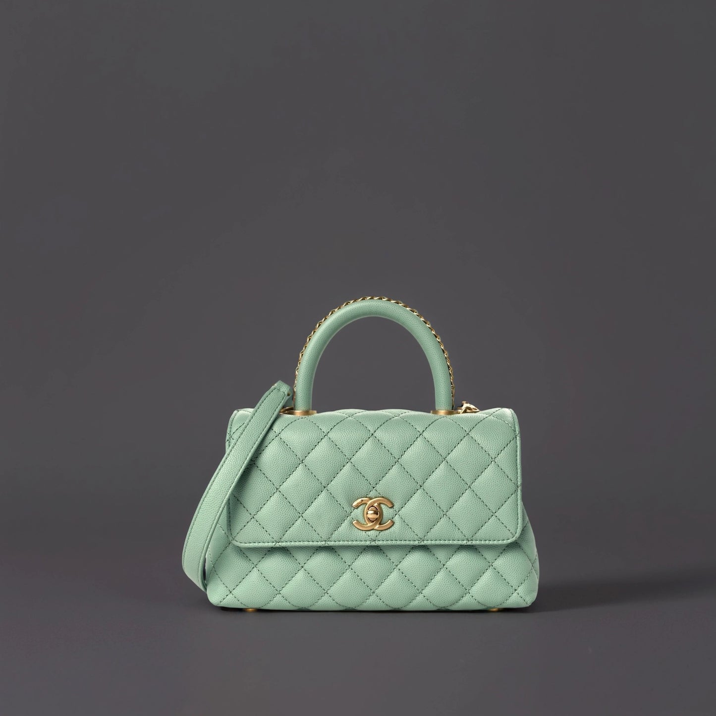 Caviar Quilted Mini Coco Chain Handle Flap Light Green