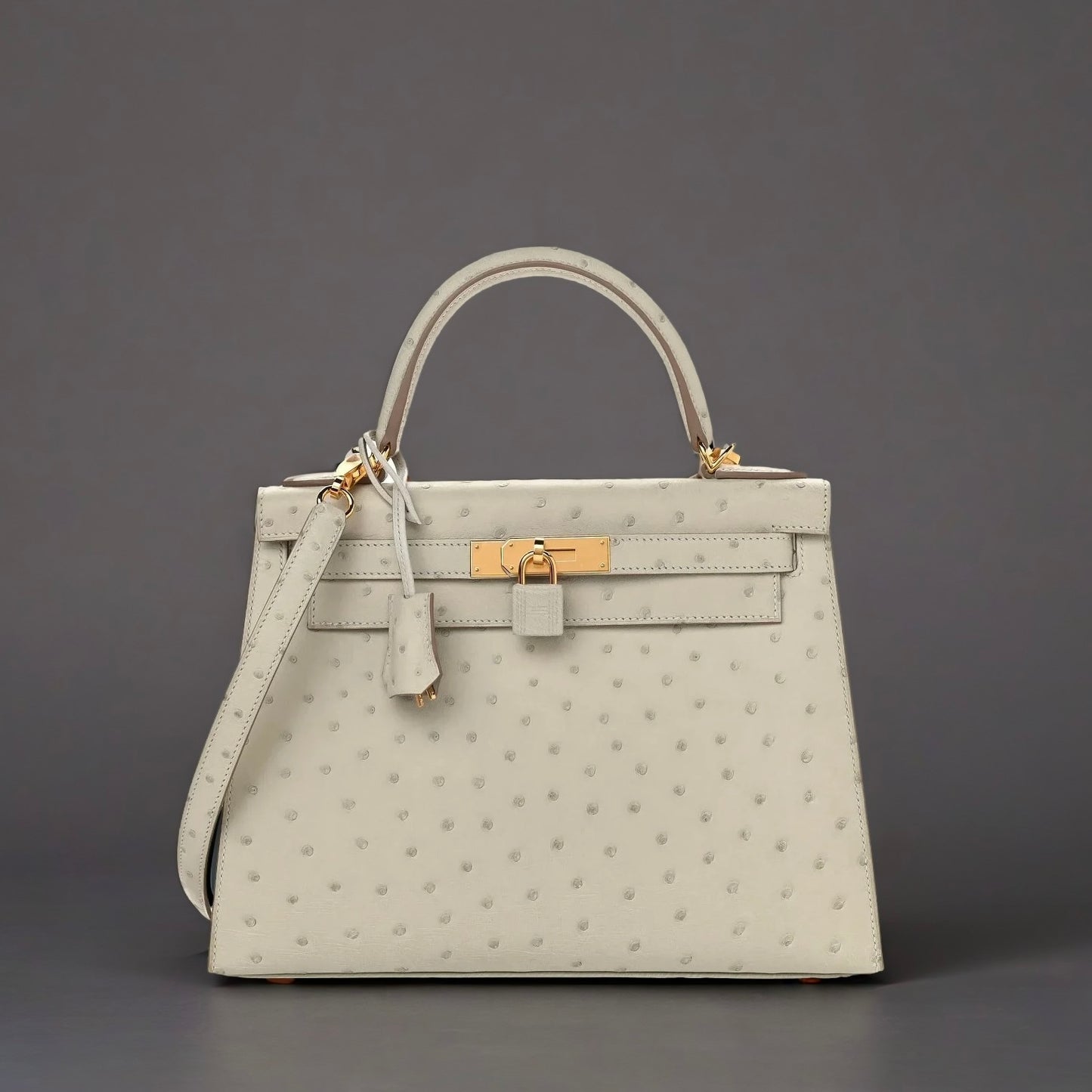 Ostrich Kelly Sellier 28 Gris Perle