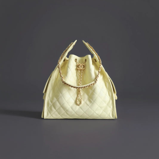 Caviar Quilted Medium Chanel 25 Handbag Light Yellow