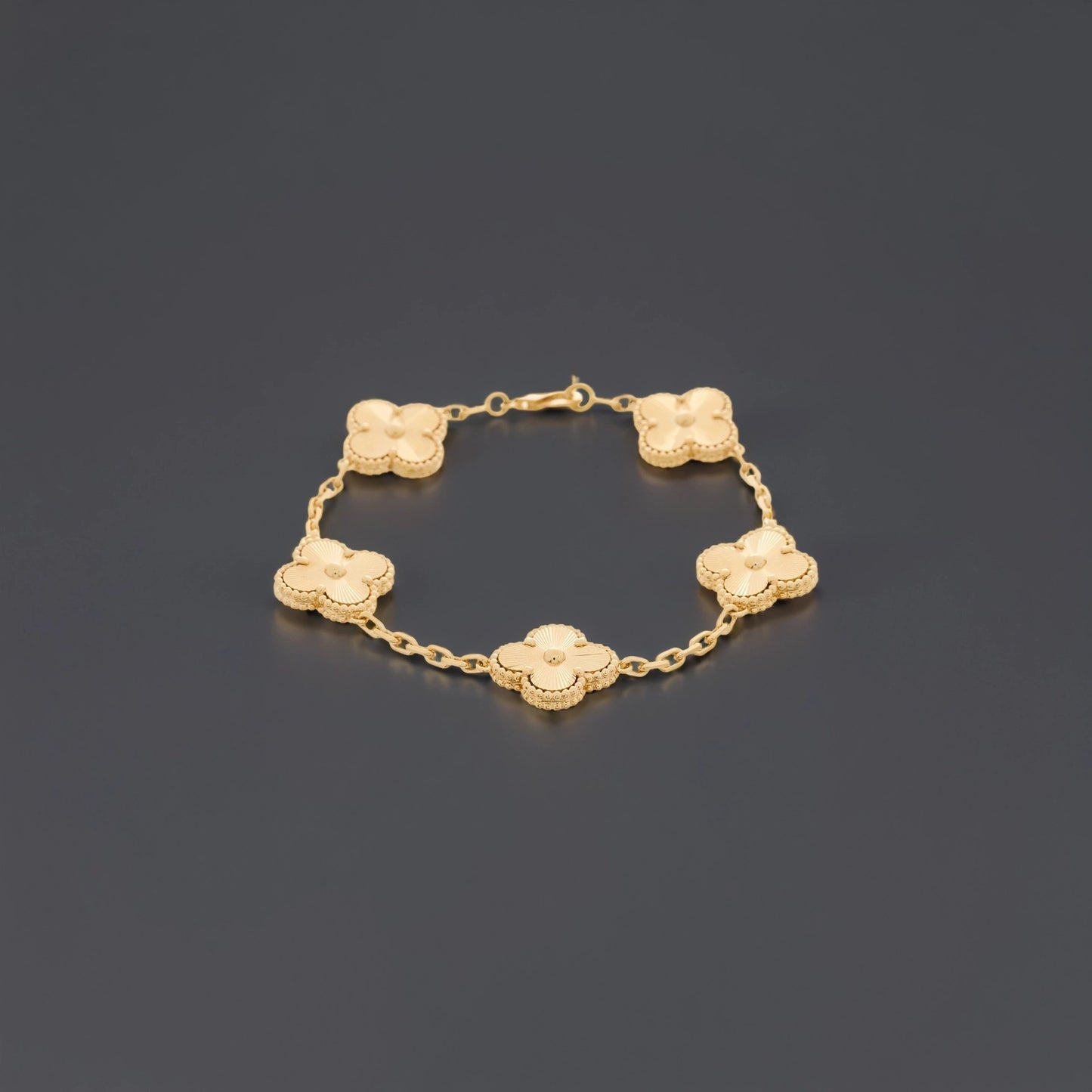 18K Yellow Gold 5 Motifs Guilloche Vintage Alhambra Bracelet