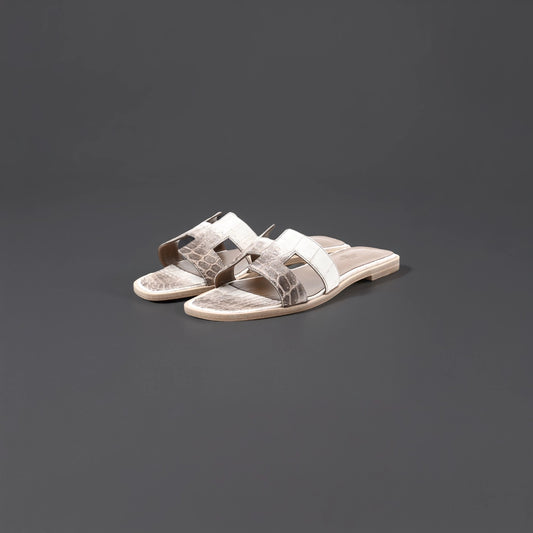 Matte Niloticus Crocodile Himalaya Oran Sandals 39 Blanc