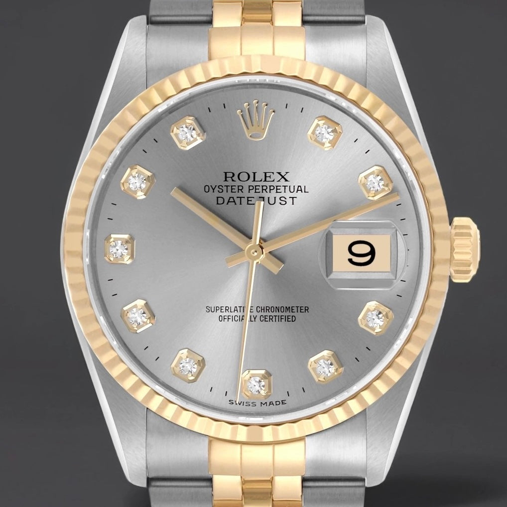 Rolex Datejust 36mm Steel Yellow Gold Slate Diamond Dial Watch