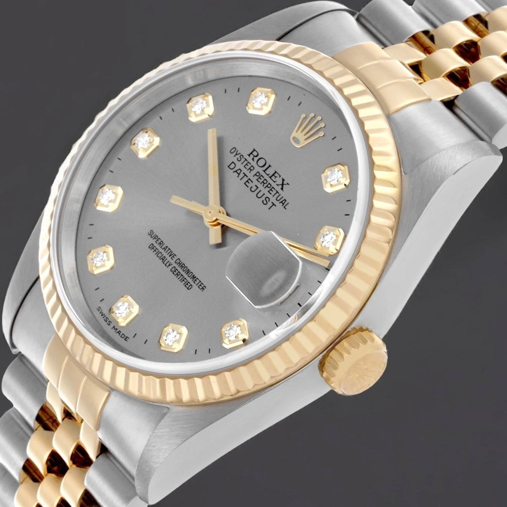 Rolex Datejust 36mm Steel Yellow Gold Slate Diamond Dial Watch