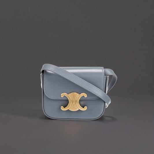 Shiny Calfskin Mini Triomphe Blue Grey