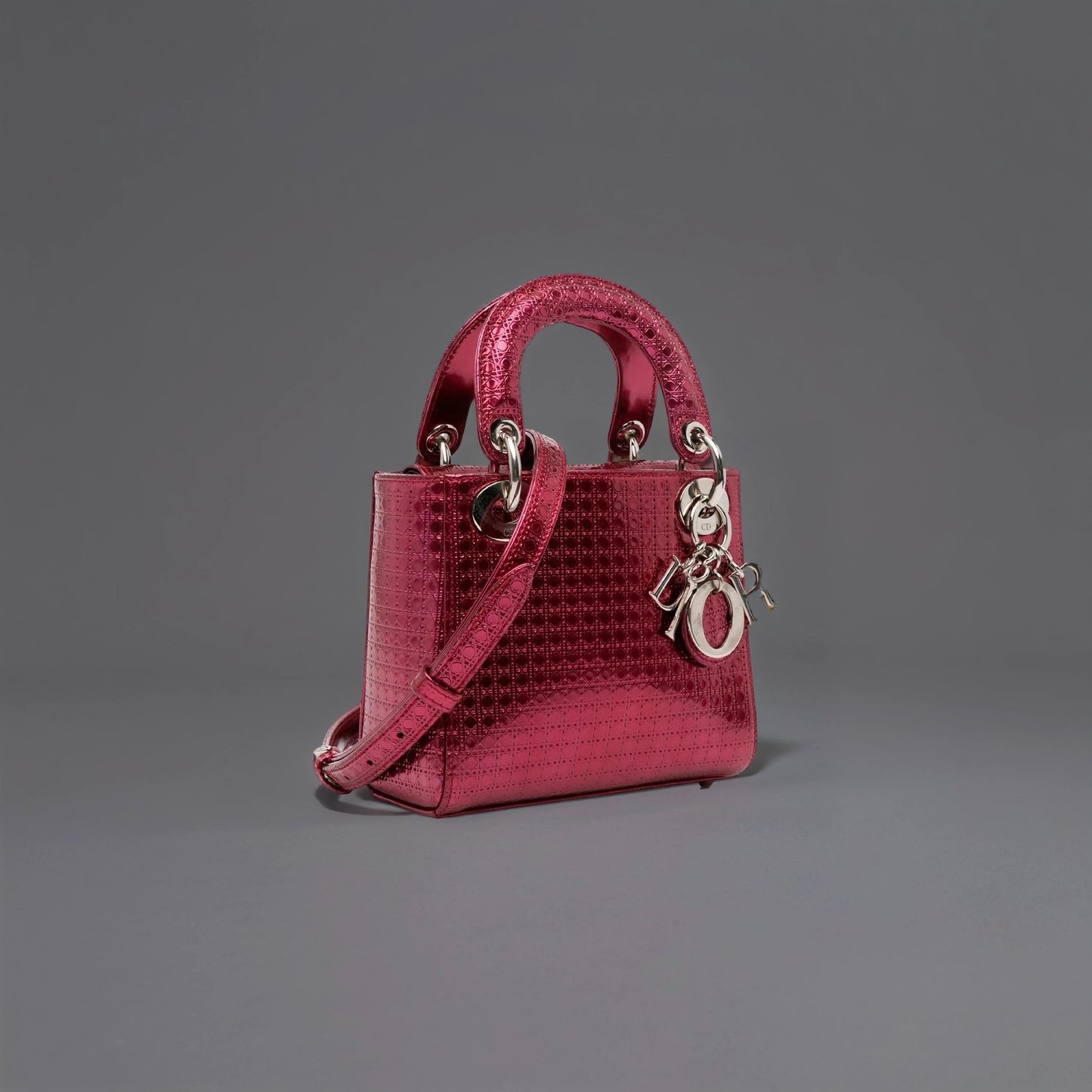 Mini Patent Microcannage Lady Dior Satchel Pink