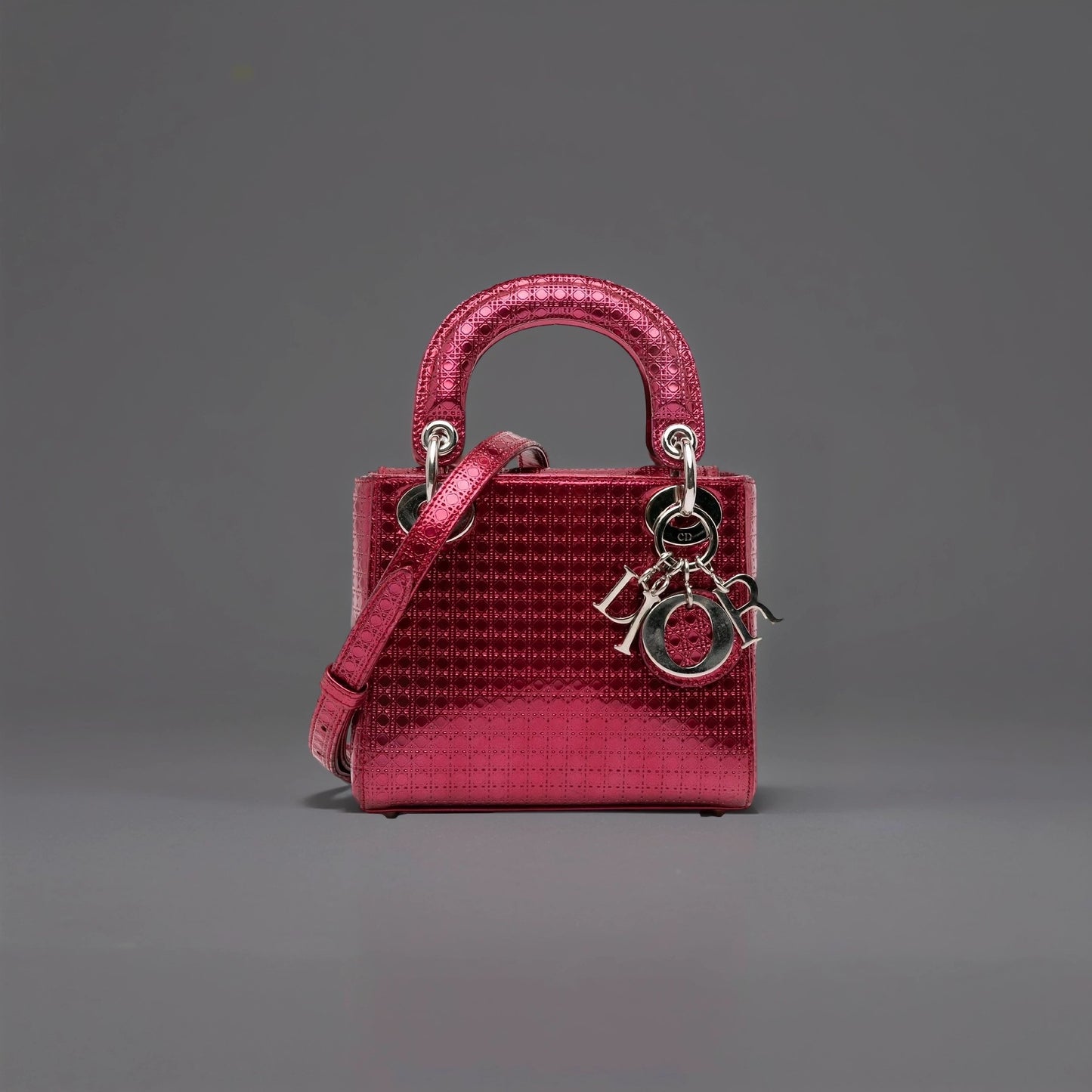 Mini Patent Microcannage Lady Dior Satchel Pink