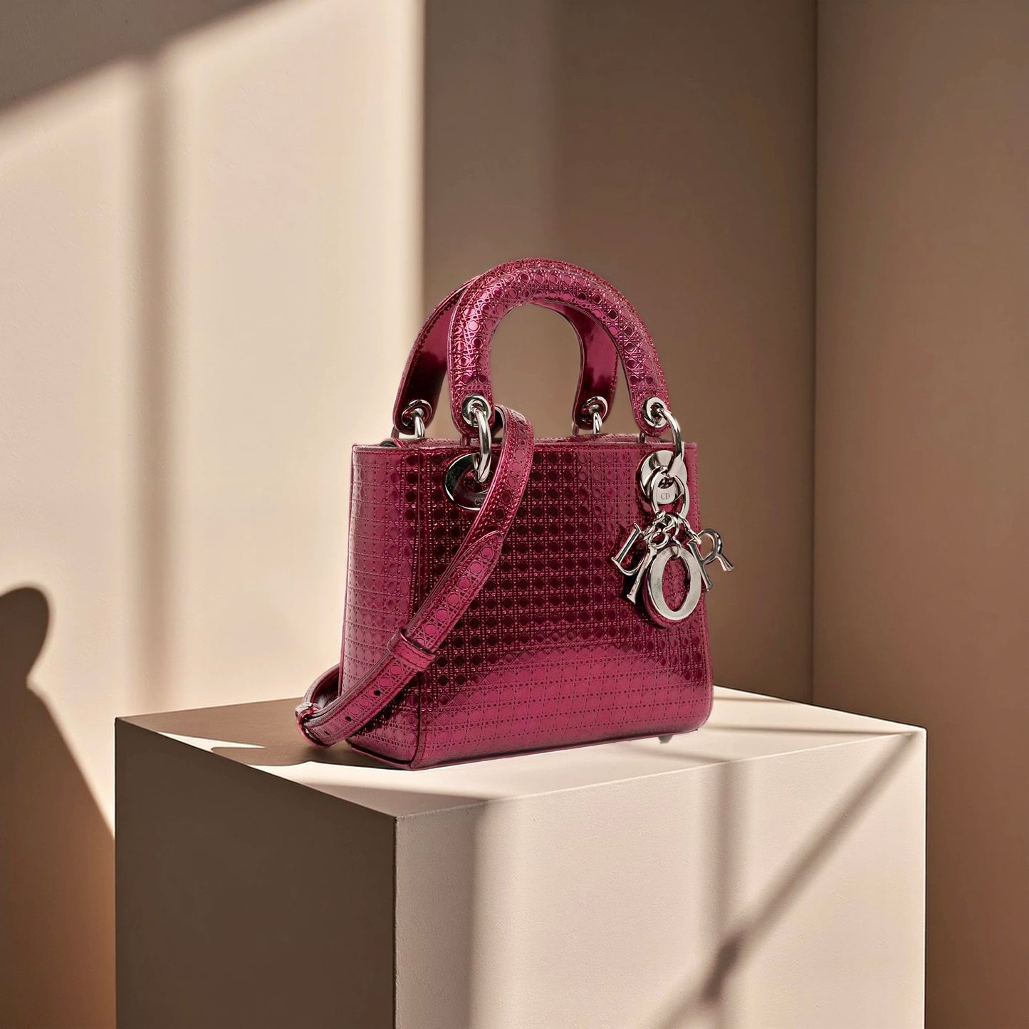 Mini Patent Microcannage Lady Dior Satchel Pink