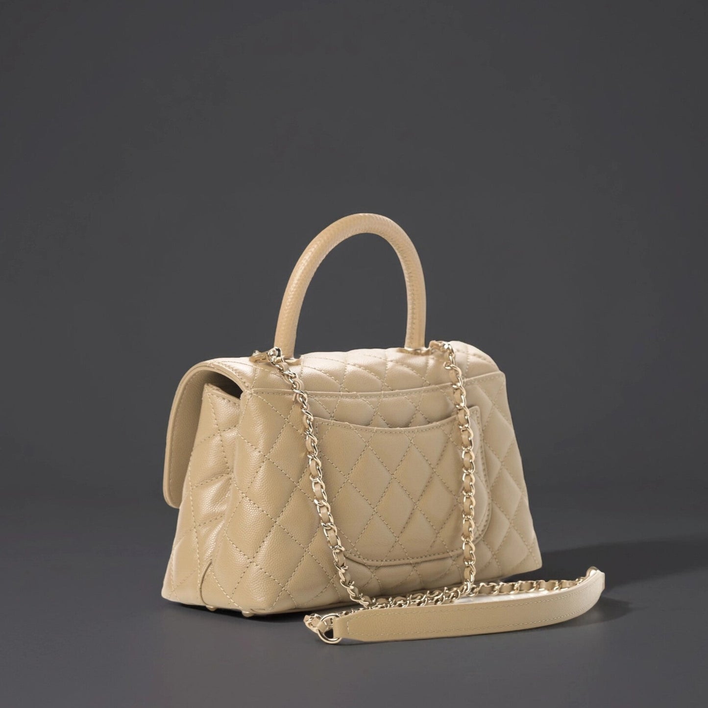 Caviar Lizard Embossed Quilted Mini Coco Handle Flap Dark Beige