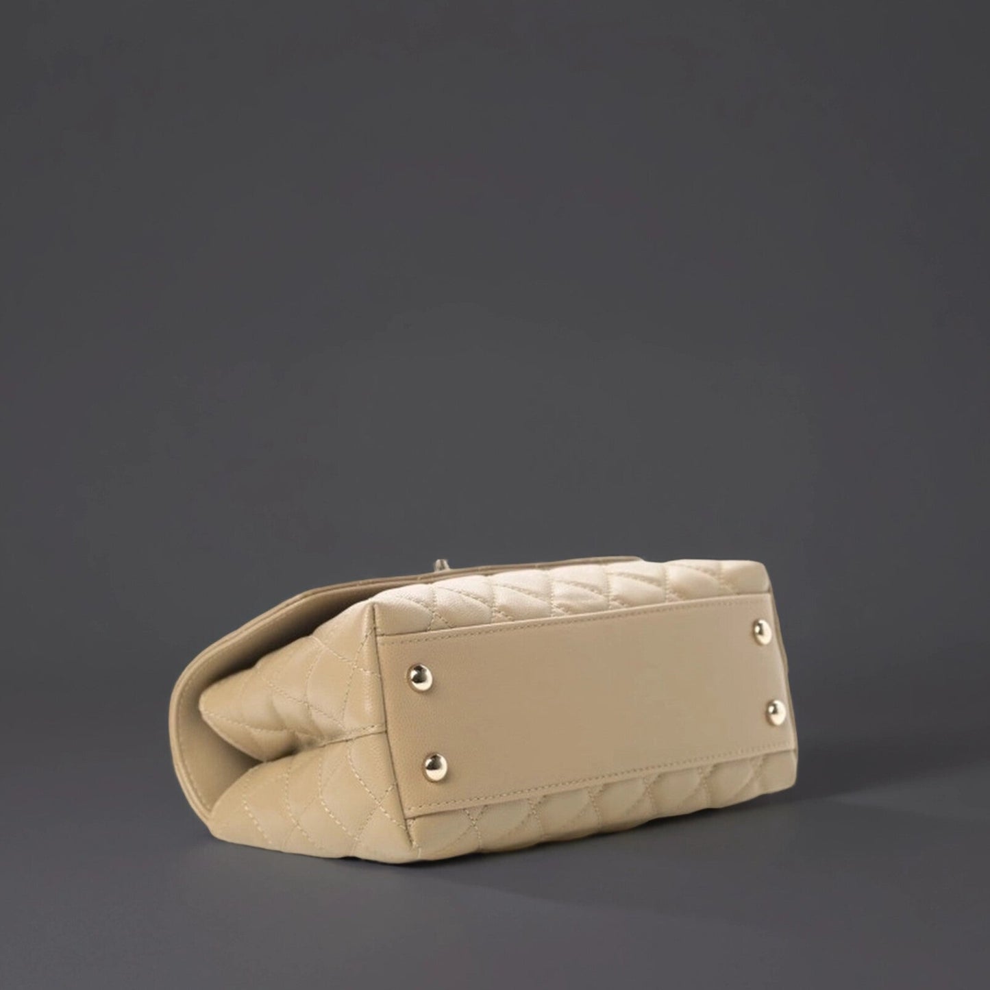 Caviar Lizard Embossed Quilted Mini Coco Handle Flap Dark Beige