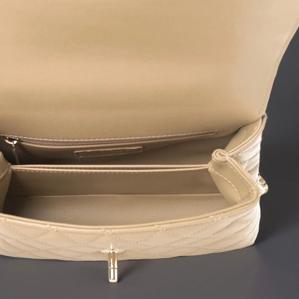 Caviar Lizard Embossed Quilted Mini Coco Handle Flap Dark Beige