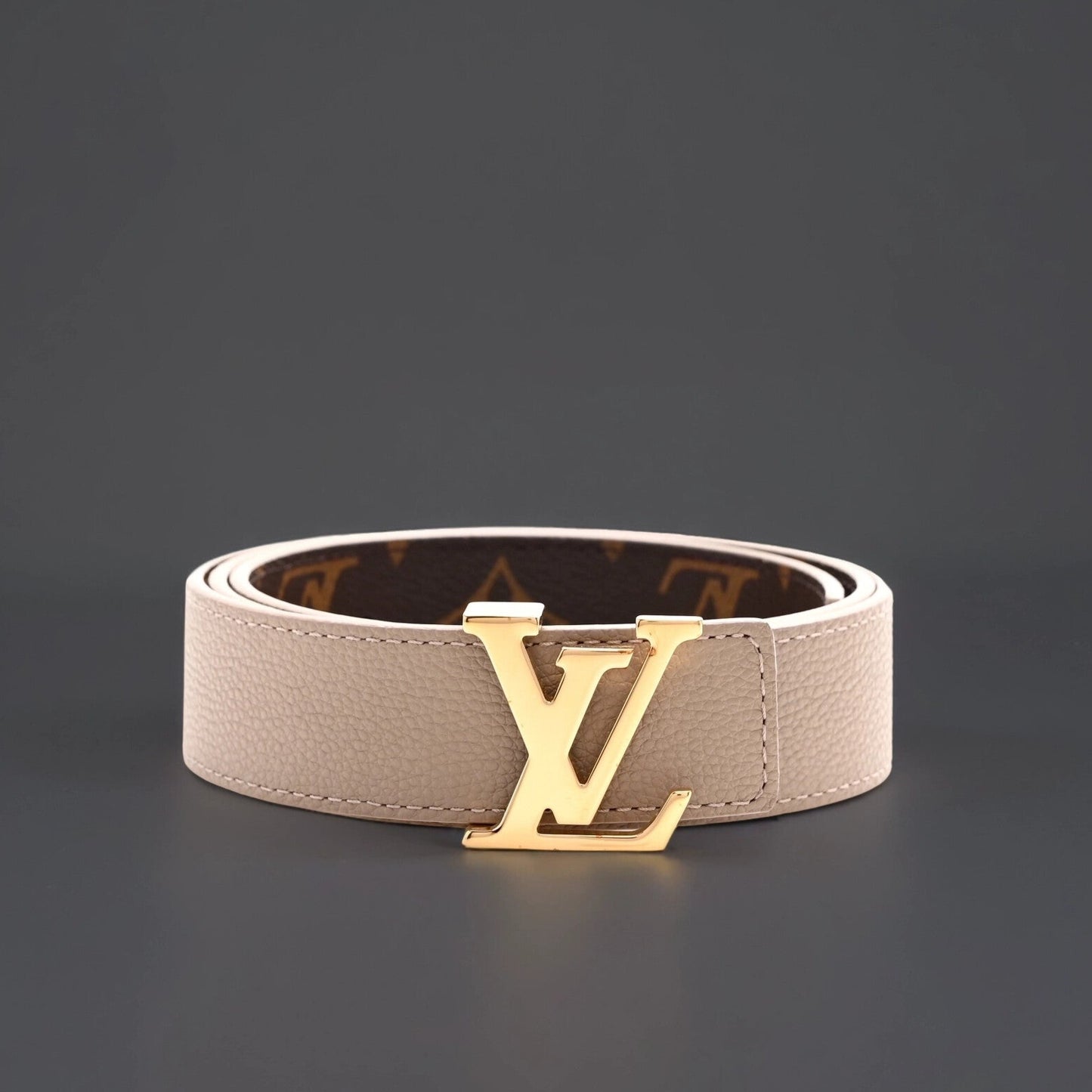 Calfskin Monogram 30mm LV Initiales Reversible Belt 90 36 Beige