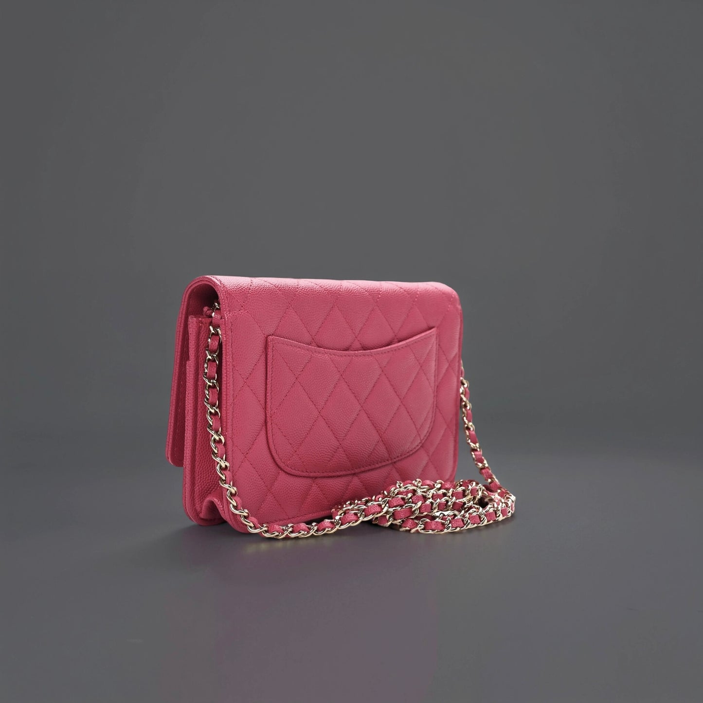 Iridescent Caviar Quilted Wallet on Chain WOC Pink