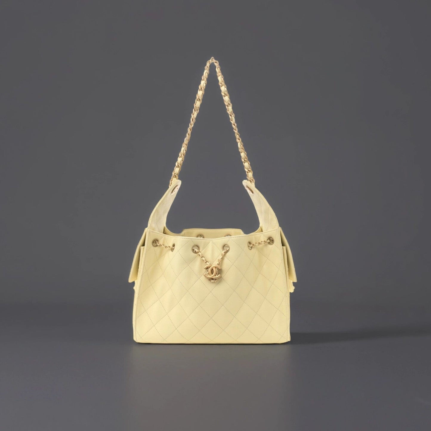 Caviar Quilted Small Chanel 25 Handbag Light Yellow