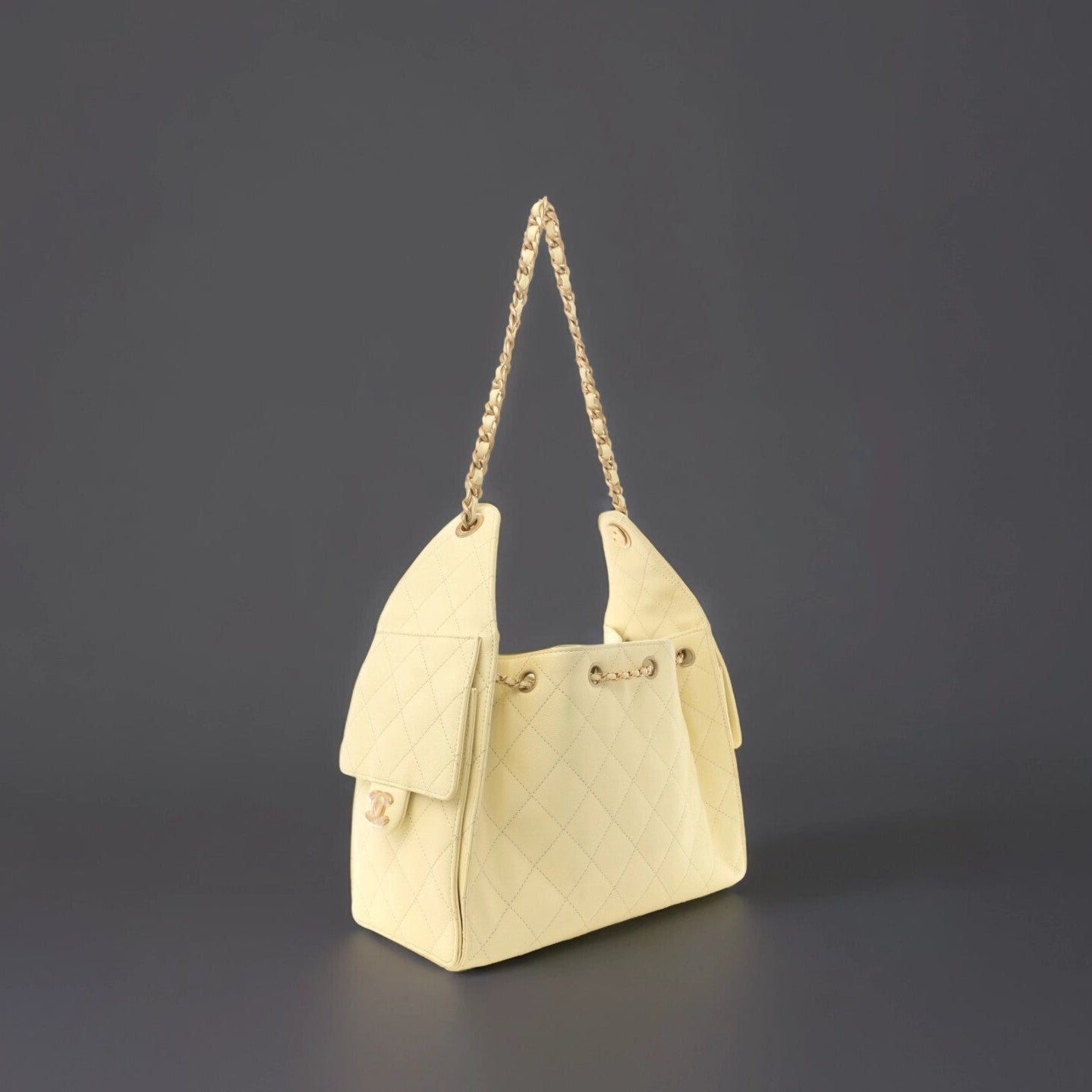 Caviar Quilted Small Chanel 25 Handbag Light Yellow