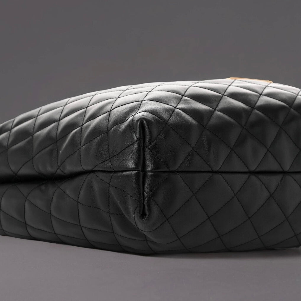 Lambskin Quilted Maxi Icare Shopping Tote Black