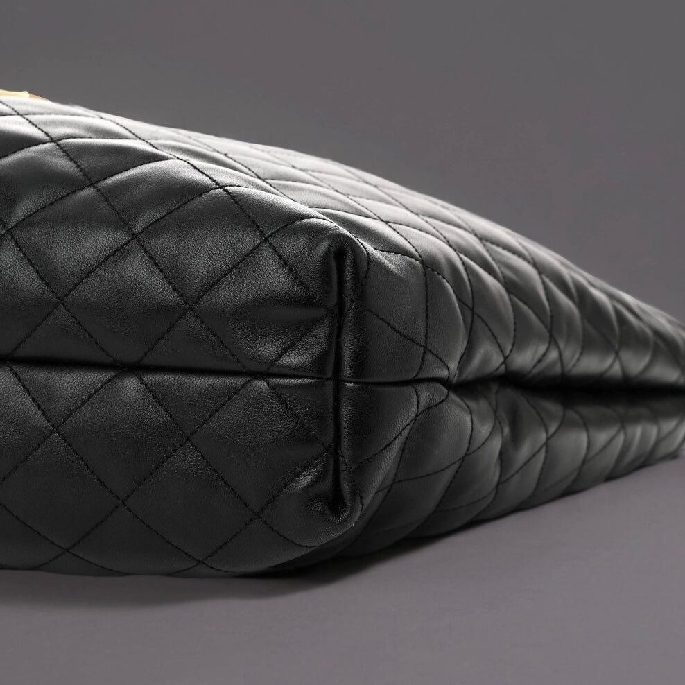 Lambskin Quilted Maxi Icare Shopping Tote Black