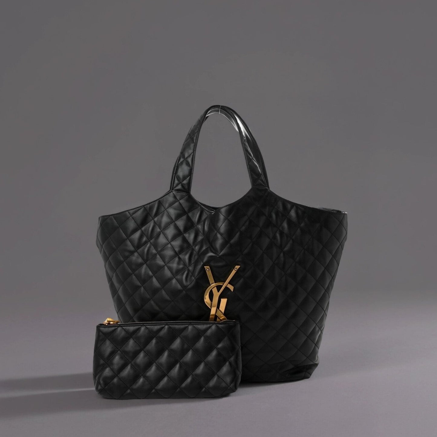 Lambskin Quilted Maxi Icare Shopping Tote Black