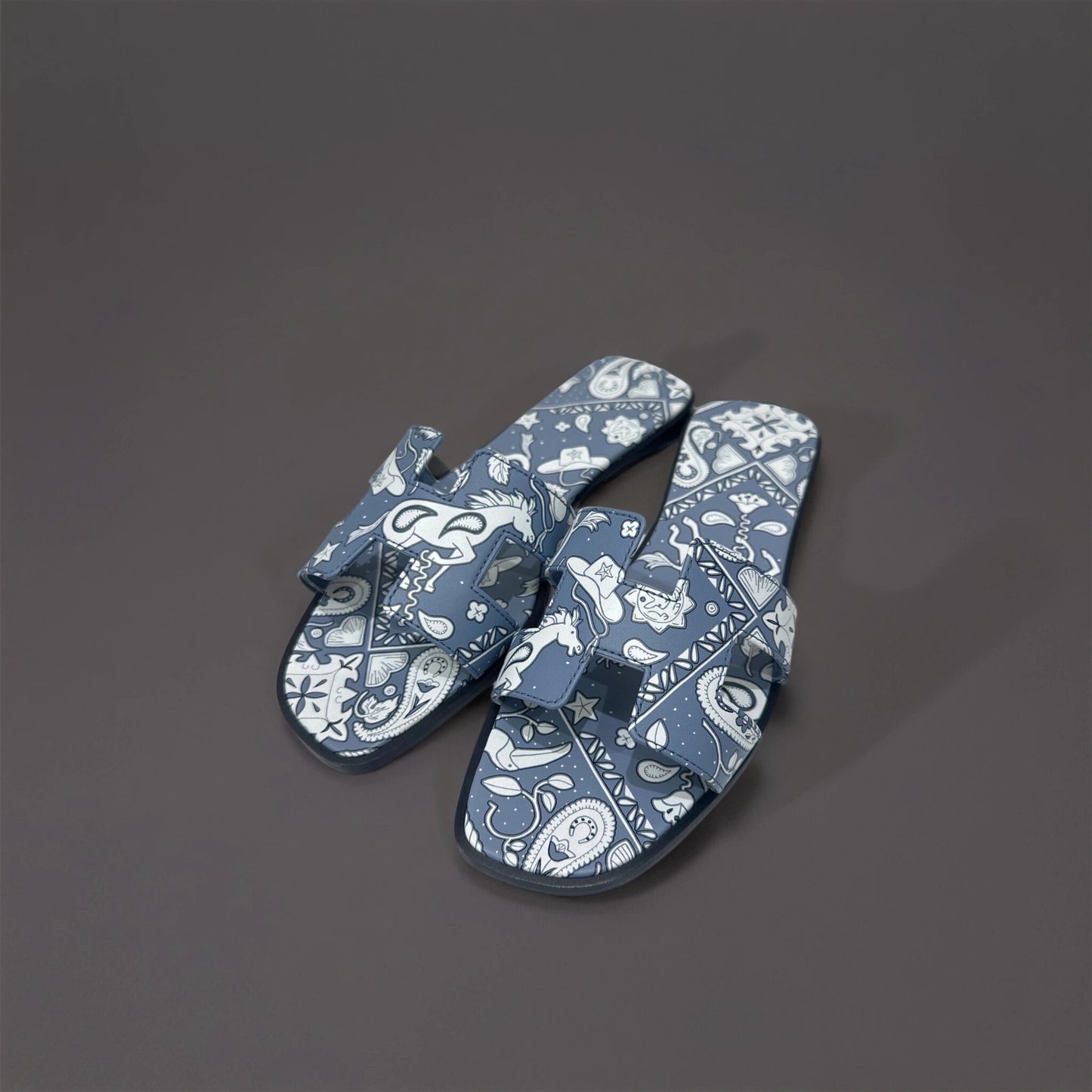 Oran Hermès Sandals 38.5 Leather blue