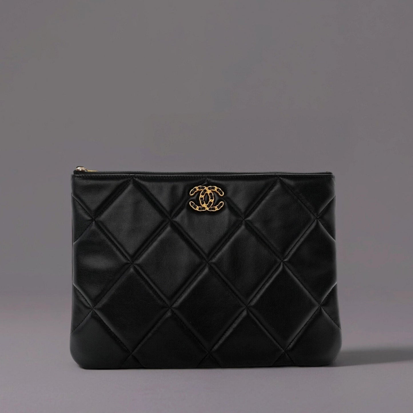 Goatskin Quilted Large Chanel 19 Cosmetic Case Black