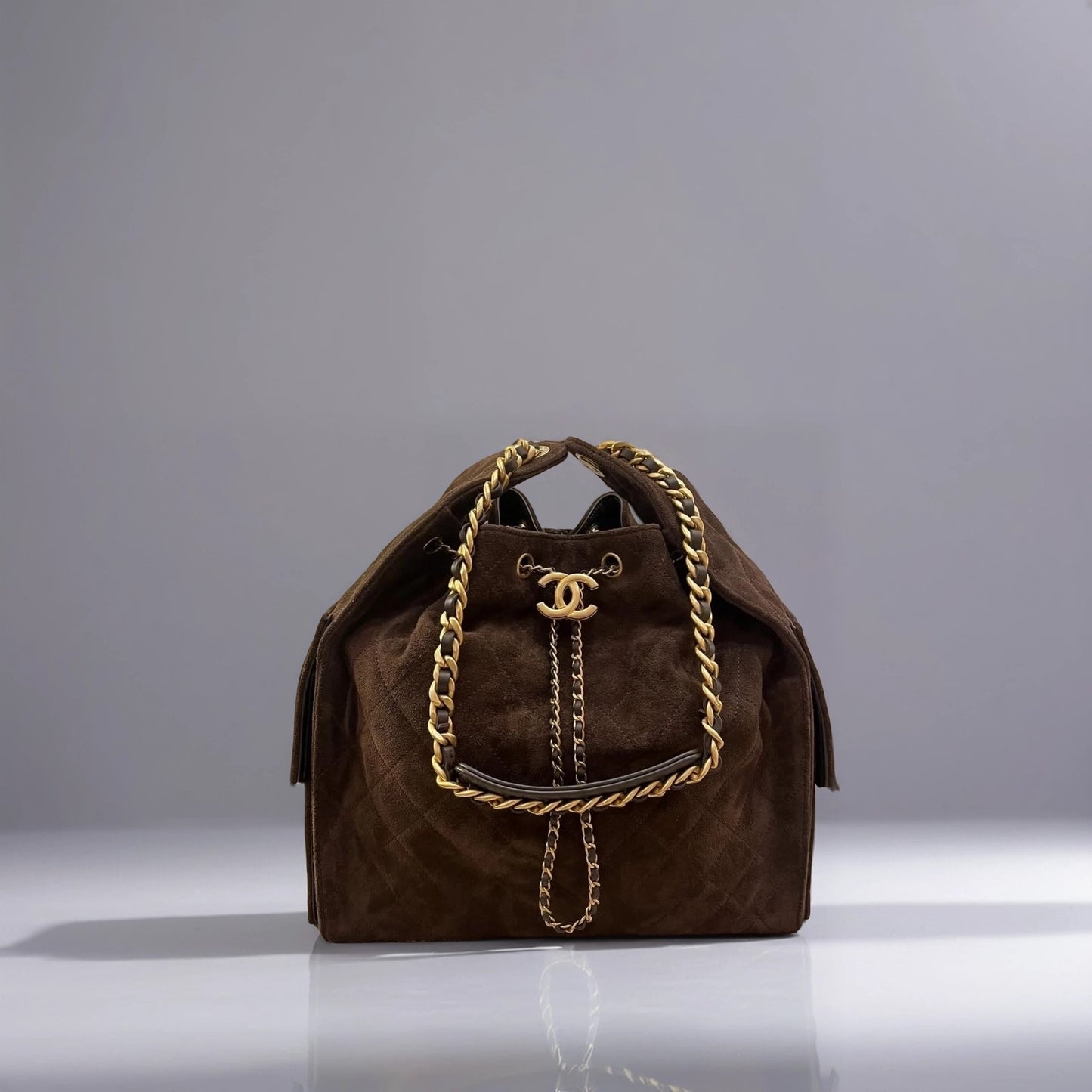 Suede Quilted Medium Chanel 25 Handbag Brown
