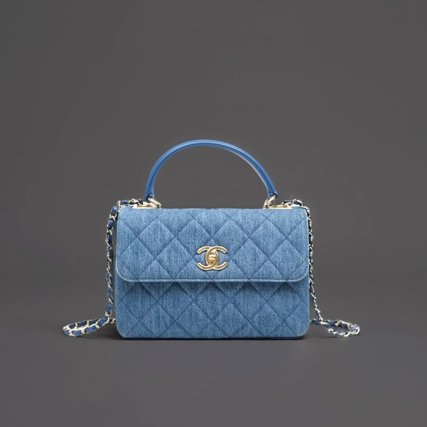 Denim Quilted Small Trendy CC Flap Dual Handle Bag Blue