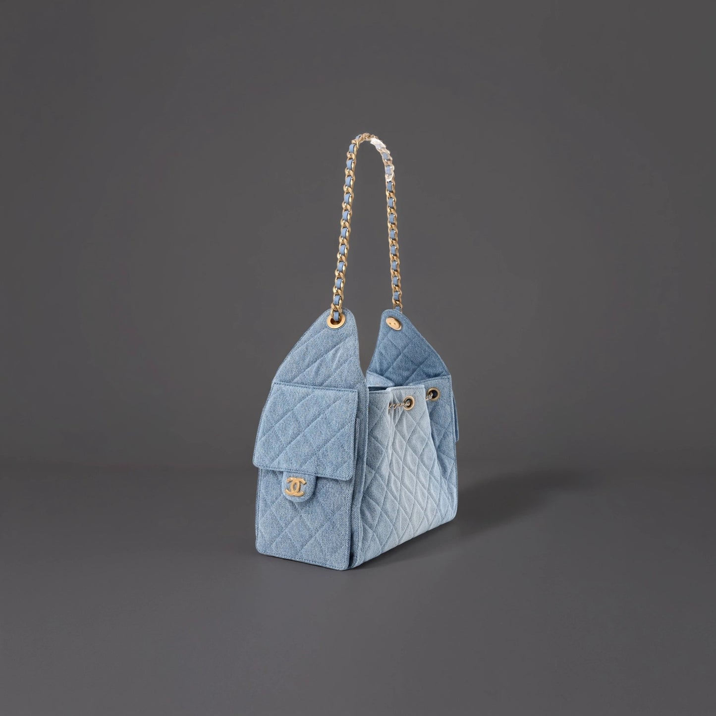 Denim Quilted Small Chanel 25 Handbag Blue