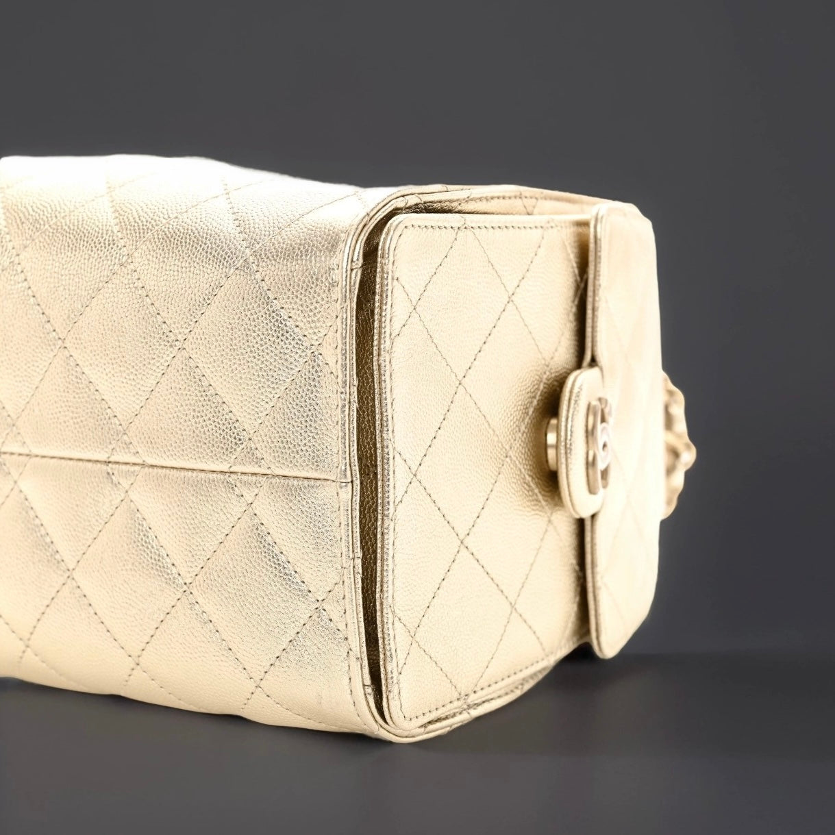 Metallic Caviar Quilted Small Chanel 25 Handbag Gold